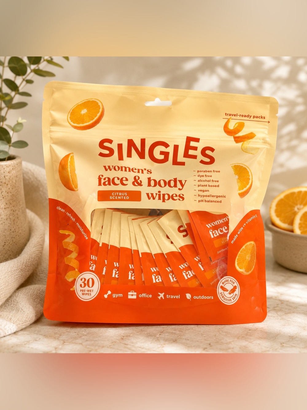 SINGLES Women's Face & Body Wipes - Citrus Scented